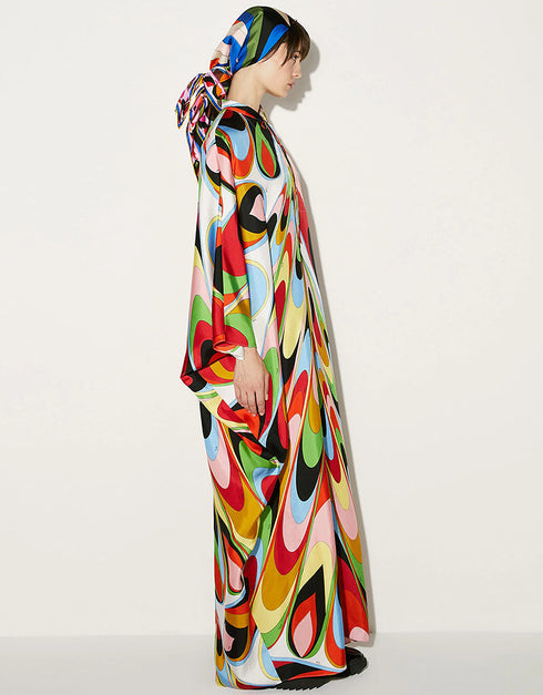 Multi Color Soft Satin Silk Maxi Dress