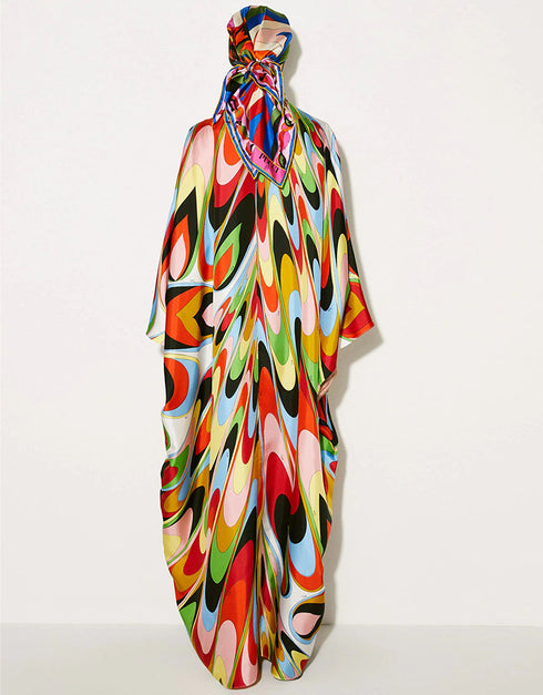 Multi Color Soft Satin Silk Maxi Dress