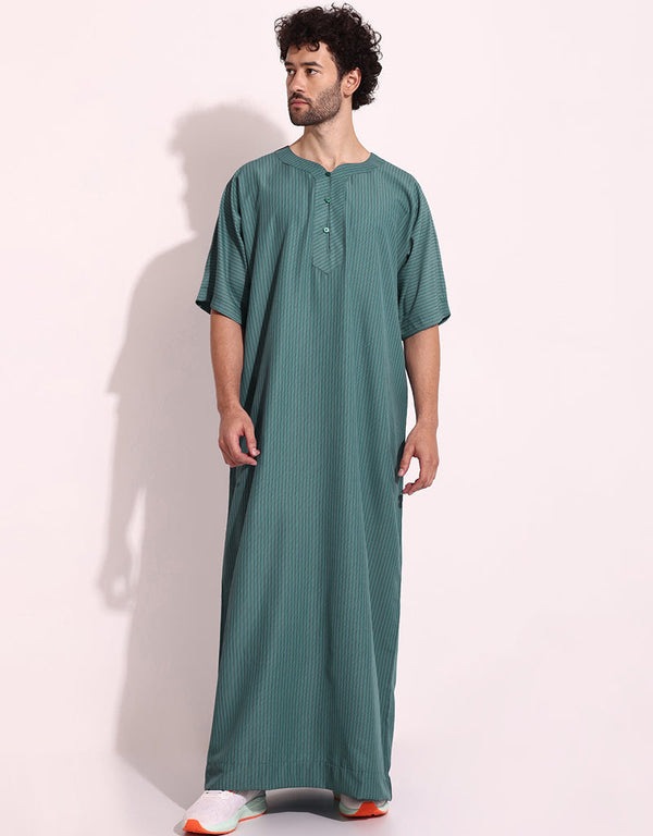 Mineral Green Thobe Persian Cotton Blend Digital Printed Work