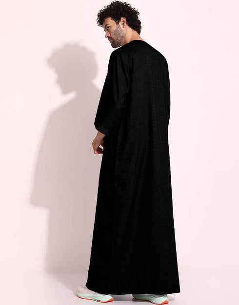 Black Thobes Spun Cotton Digital Printed Work Closure View