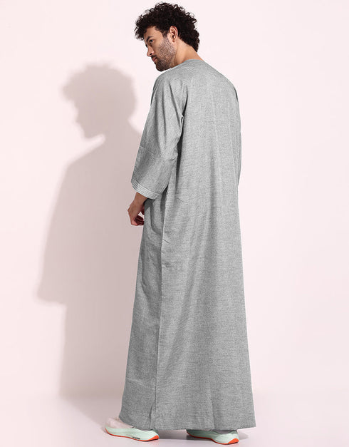 Grey Thobes Spun Cotton Digital Printed Work Closure View