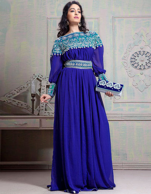 Women Tantalizing Blue Georgette Hand Stone EmbroideryFustan