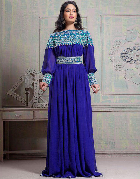 Women Tantalizing Blue Georgette Hand Stone EmbroideryFustan