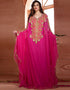 Chic Pink net Hand made heavy golden Embroidery Farasha