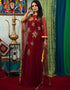 Women Maroon Color Net Hand Golden Embroidery Farasha