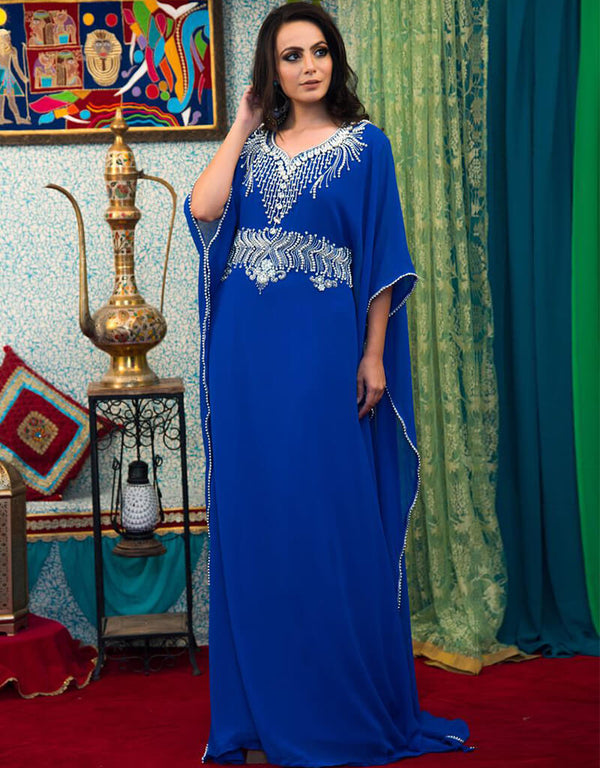 Muslimah Blue Georgette Hand Silver Embroidery Farasha