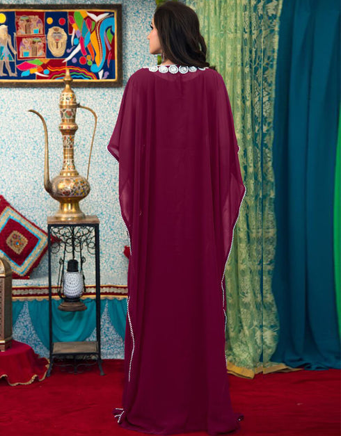 Chic Violet Georgette Hand Silver Embroidery Kaftan