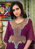 Trendy Violet Georgette Hand Copper Embroidery Bridal Farasha