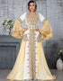Arabic Off White and Brige Georgette Handmade Golden with Stone Embroidery Takchita