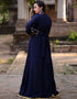 Muslim Dark Blue Crepe Georgette Hand Golden Embroidery Front Open Style Kaftan
