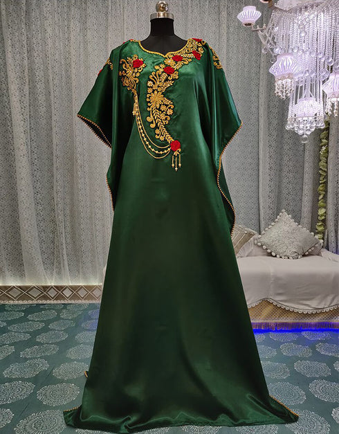 Muslimah Bottle Green Hand Golden Embroidery Farasha