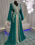 Arabic Sea Green Georgette Hand Multi Embroidery Front Open Style Kaftan