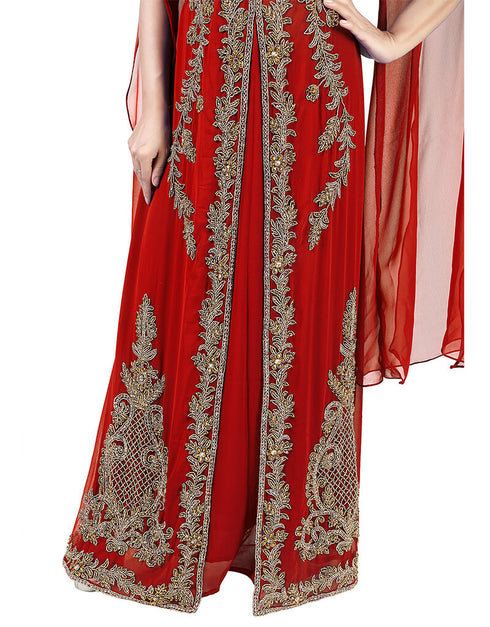 Modest Maroon Georgette Pearl Embroidery Kaftan