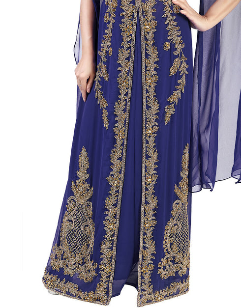 Islamic Navy Blue Georgette Pearl Embroidery Kaftan