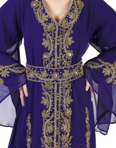 Muslimah Navy Blue Georgette Pearl Embroidery Kaftan