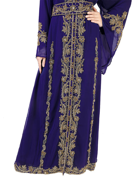 Muslimah Navy Blue Georgette Pearl Embroidery Kaftan
