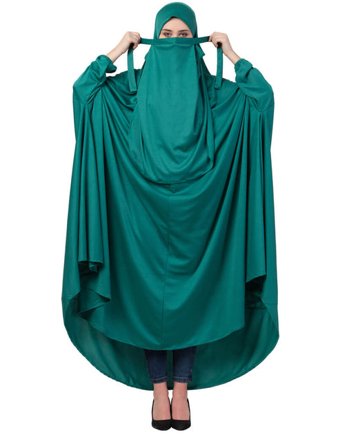 Modern Extra Nose Piece Head To Toe Free Size Jilbab Green
