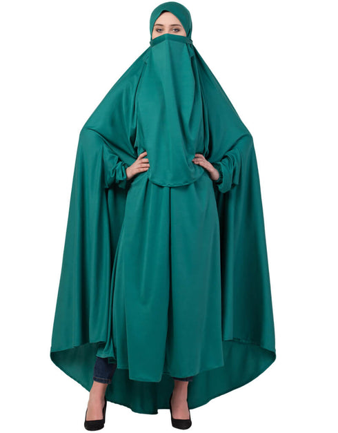Modern Extra Nose Piece Head To Toe Free Size Jilbab Green