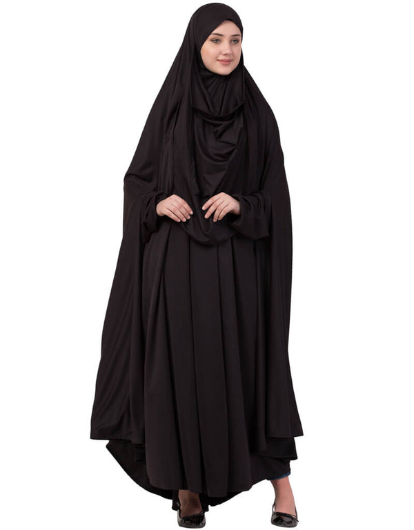Muslim Extra Nose Piece Head To Toe Free Size Jilbab Black