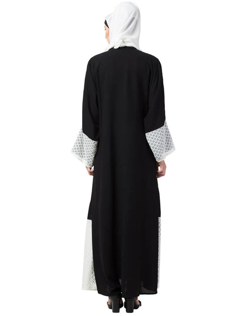Arabic Bottom and Sleeve embroidered fabric with extra Jacket at front Abaya Black