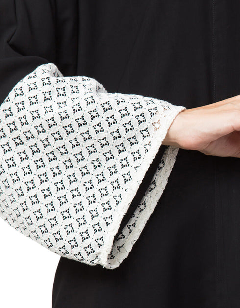 Arabic Bottom and Sleeve embroidered fabric with extra Jacket at front Abaya Black