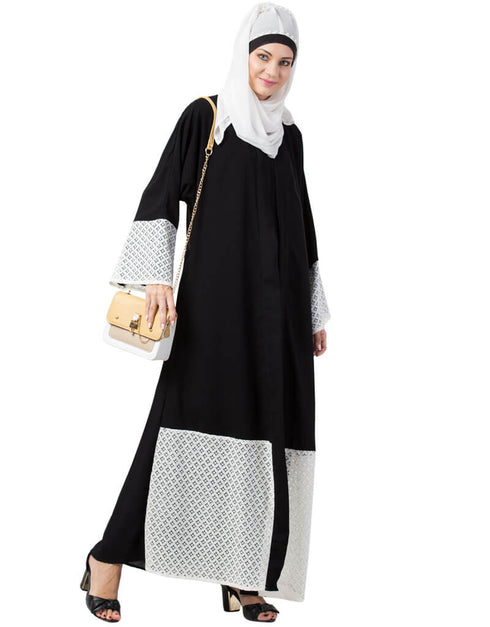 Arabic Bottom and Sleeve embroidered fabric with extra Jacket at front Abaya Black