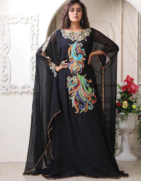 Chic Black Georgette Stones Embroidery Farasha