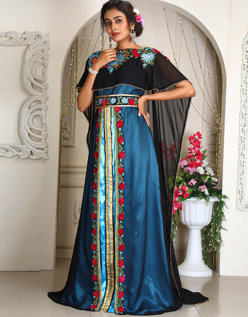 Islamic Black Georgette Stone Embroidery Moroccan