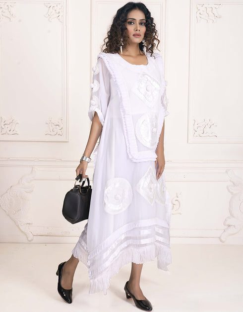Trendy Pure White Formal Farasha Style Kaftan