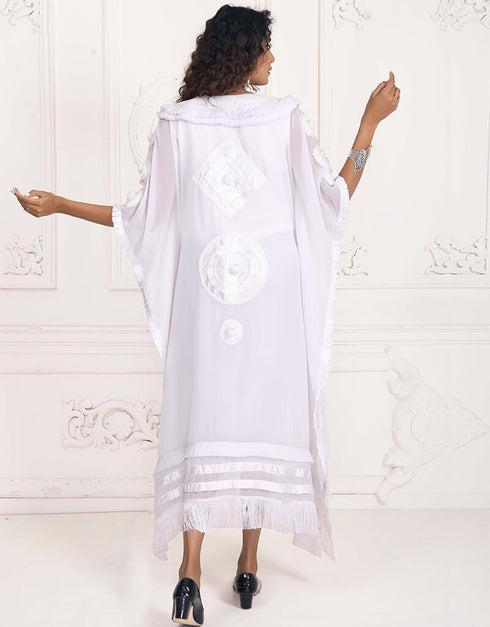 Trendy Pure White Formal Farasha Style Kaftan