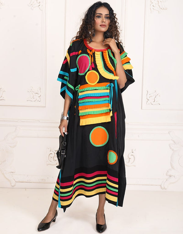 Dubai Dark Black Real Georgette Farsha Style Kaftan