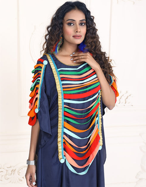 Arabic Nile Blue Color Georette Farasha Kaftan
