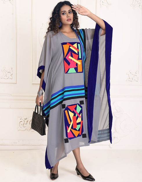 Women Santa Grey Color Real Georgette Handmade Free Size Kaftan