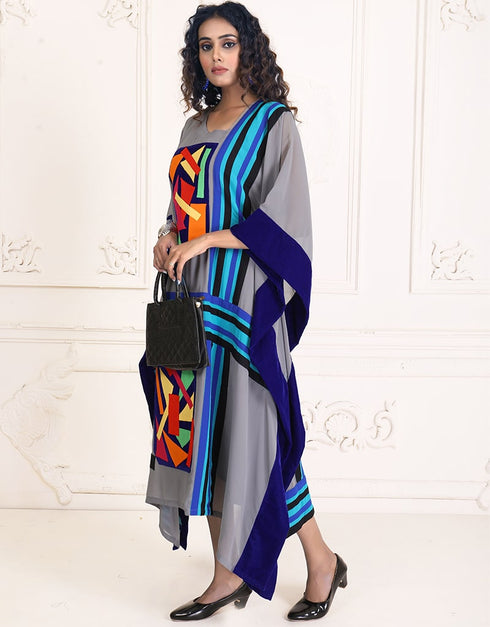 Women Santa Grey Color Real Georgette Handmade Free Size Kaftan