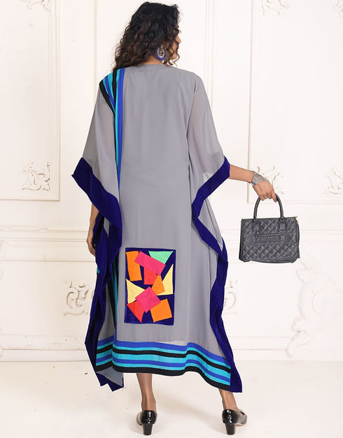 Women Santa Grey Color Real Georgette Handmade Free Size Kaftan