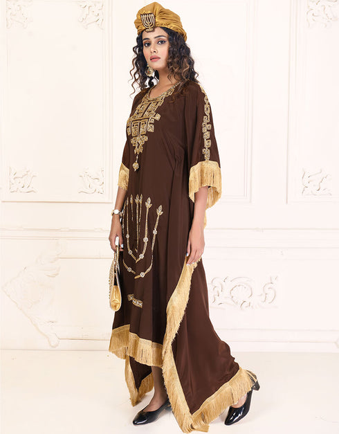 Chic Crater Brown Designer Georgette Kaftan