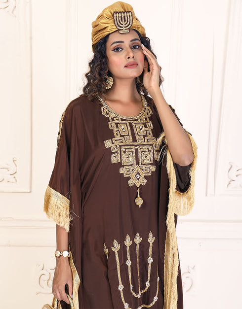 Chic Crater Brown Designer Georgette Kaftan