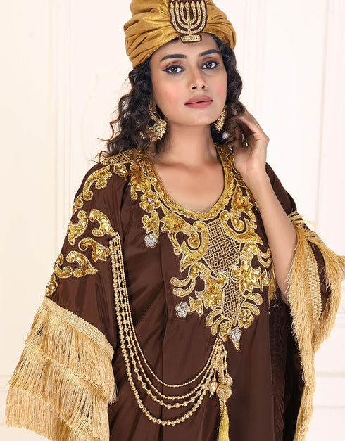 Trendy Crater Brown Designer Georgette Free Size Beach wear Kaftan