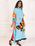 Modern Blue Angle Color Digital Printed Free Size Kaftan