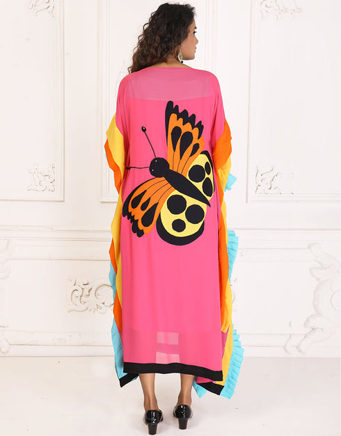 Modern Blue Angle Color Digital Printed Free Size Kaftan