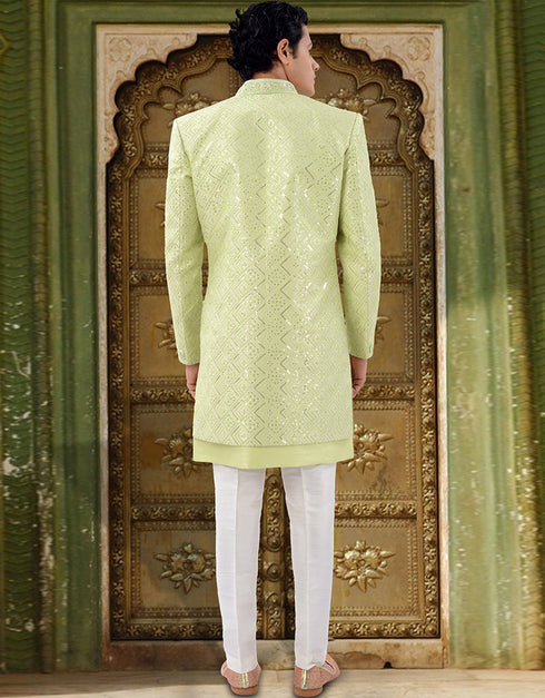 green Kurta silk Jacket Closure View
