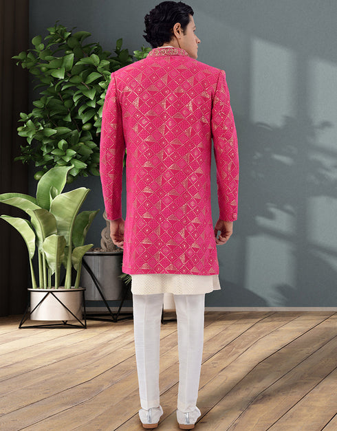 raspberry Kurta silk Jacket Closure View
