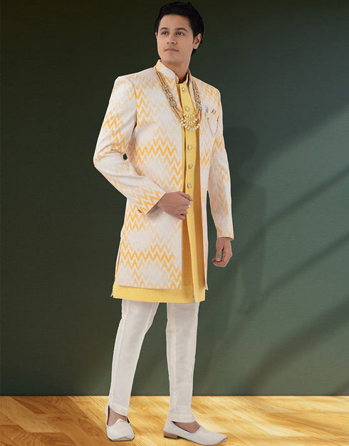 white yellow Kurta silk Jacket