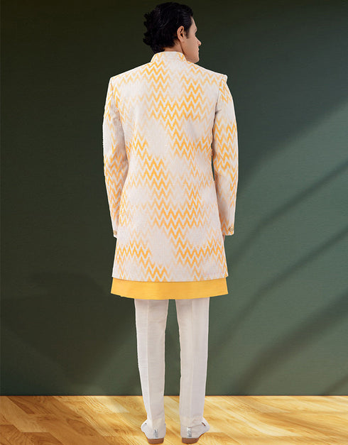 white yellow Kurta silk Jacket Closure View