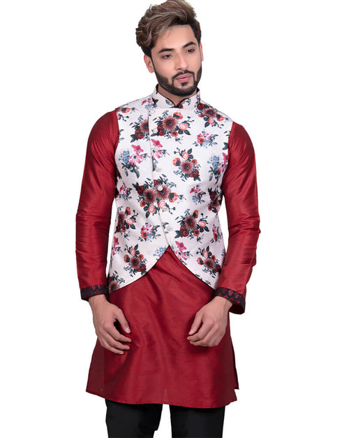 White Mulit Floral Print Jacket Silk NA