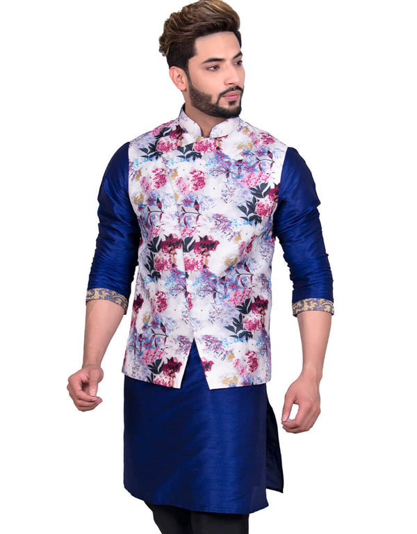 White Mulit Floral Print Jacket Silk NA