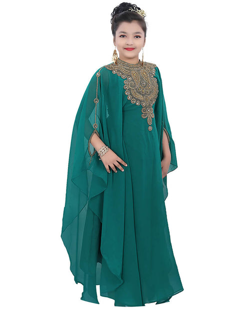 Chic Green Georgette Hand Zari Embroidery Farasha