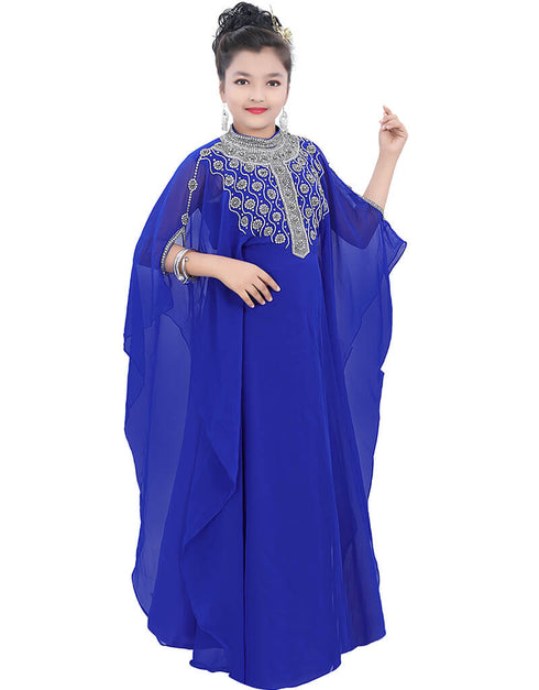 Trendy Royal Blue Georgette Hand Zari Embroidery Farasha