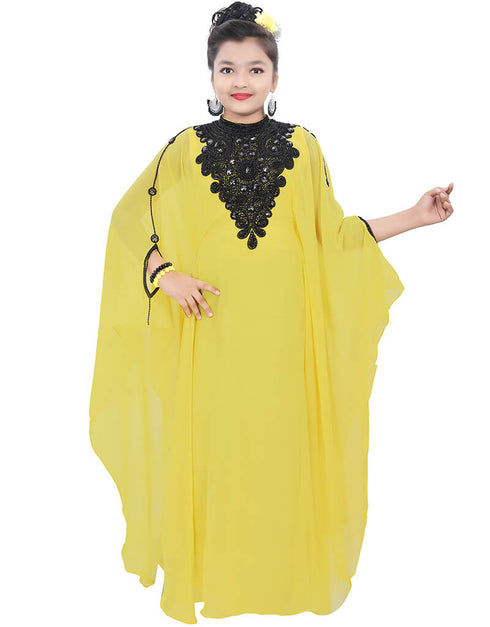 Modern Yellow Georgette Hand Zari Embroidery Farasha