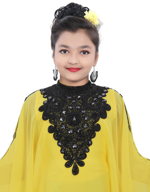 Modern Yellow Georgette Hand Zari Embroidery Farasha